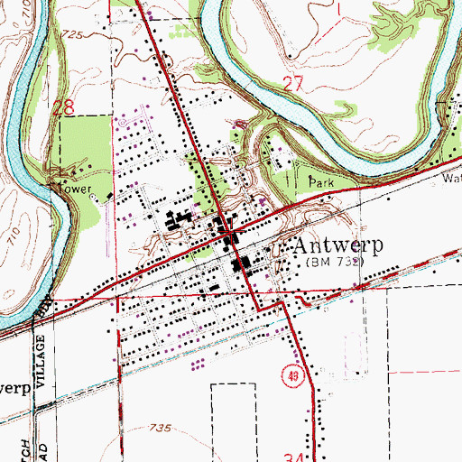 Topographic Map of Antwerp, OH
