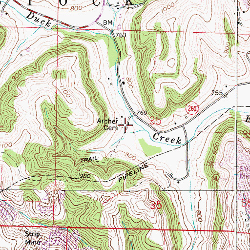 Topographic Map of Archer Cemetery, OH