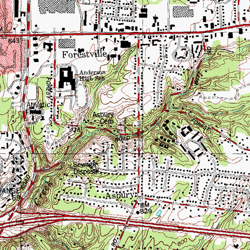 Topographic Map of Asbury Cemetery, OH