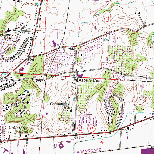 Topographic Map of Asbury Cemetery, OH