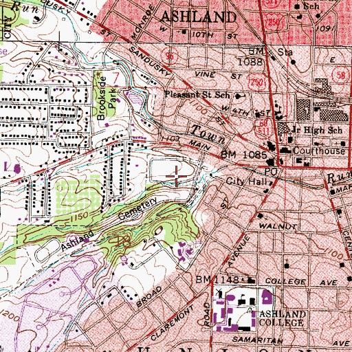 Topographic Map of Ashland Cemetery, OH