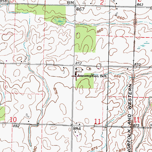 Topographic Map of Assumption School, OH