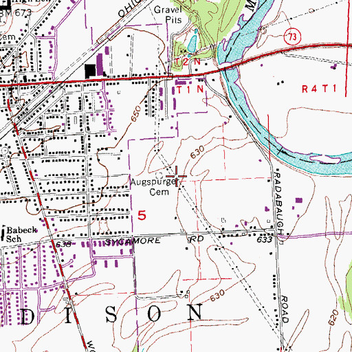 Topographic Map of Augspurger Cemetery, OH