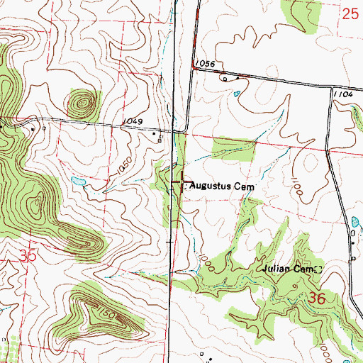 Topographic Map of Augustus Cemetery, OH
