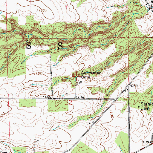 Topographic Map of Aukerman Cemetery, OH