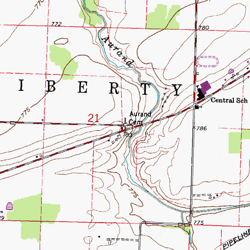 Topographic Map of Aurand Cemetery, OH