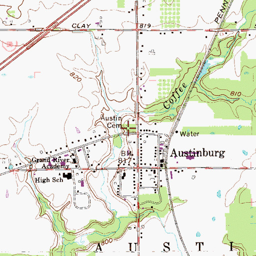 Topographic Map of Austin Cemetery, OH