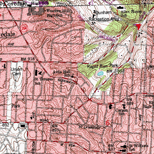 Topographic Map of Avila Hall School, OH