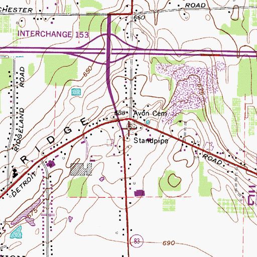 Topographic Map of Avon Cemetery, OH