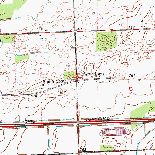 Topographic Map of Ayers Cemetery, OH