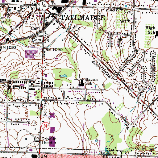 Topographic Map of Bacon School, OH