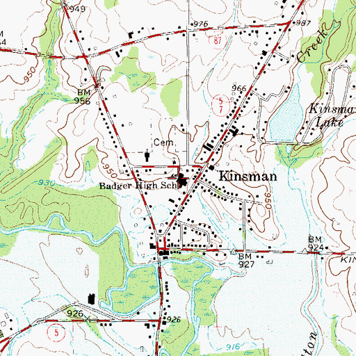 Topographic Map of Badger High School, OH