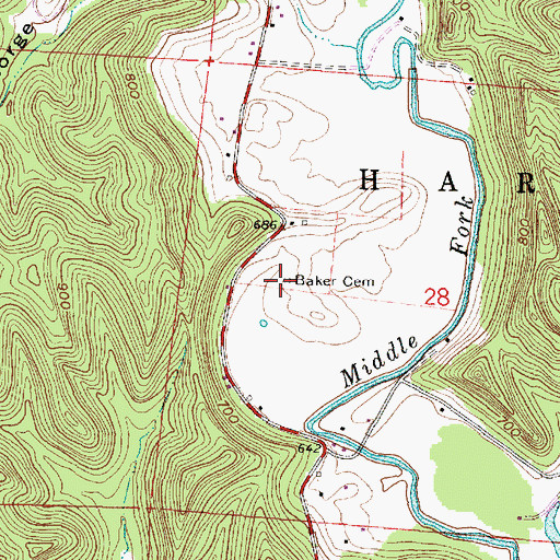 Topographic Map of Baker Cemetery, OH