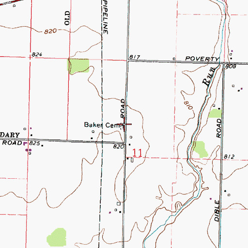 Topographic Map of Baker Cemetery, OH