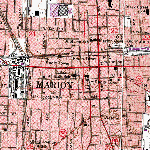 Topographic Map of Baker Junior High School, OH
