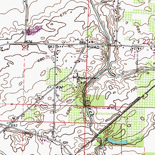 Topographic Map of Bakertown Cemetery, OH