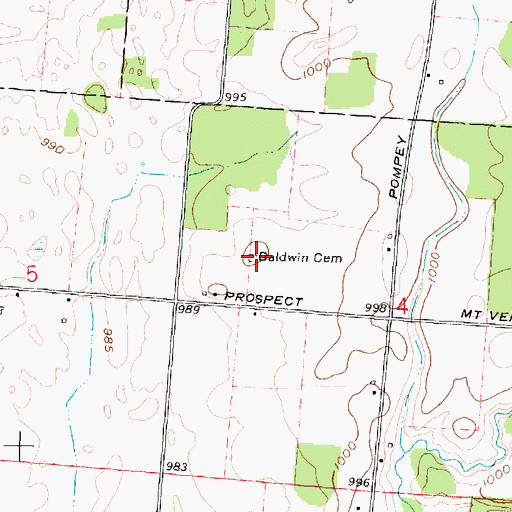 Topographic Map of Baldwin Cemetery, OH