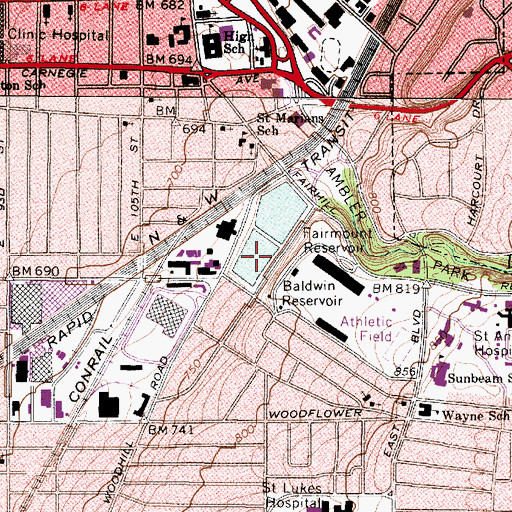 Topographic Map of Baldwin Reservoir, OH