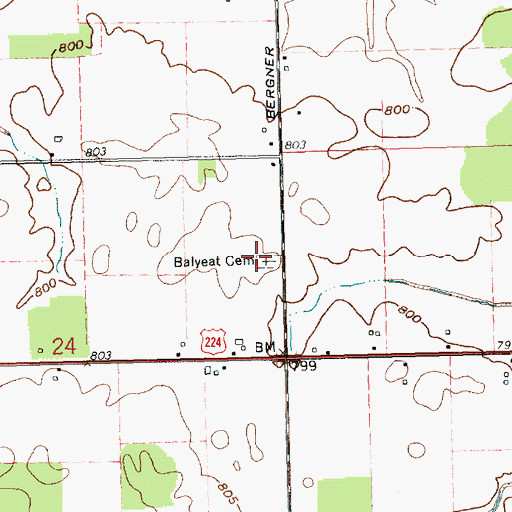 Topographic Map of Balyeat Cemetery, OH