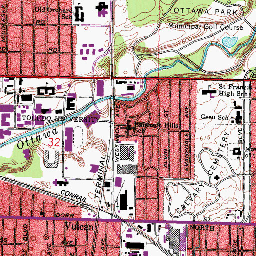 Topographic Map of Bancroft Hills School, OH