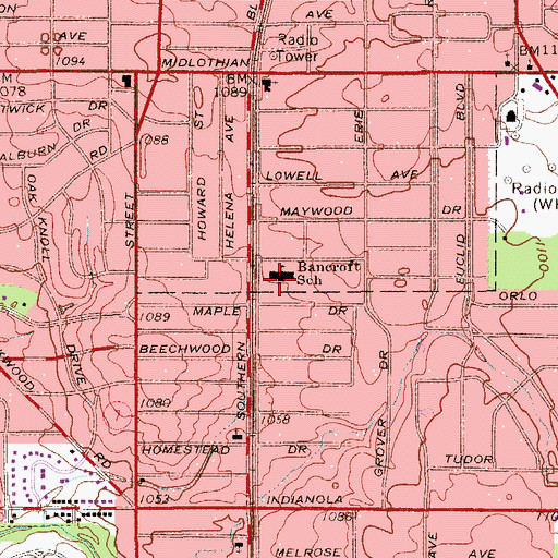 Topographic Map of Bancroft School, OH