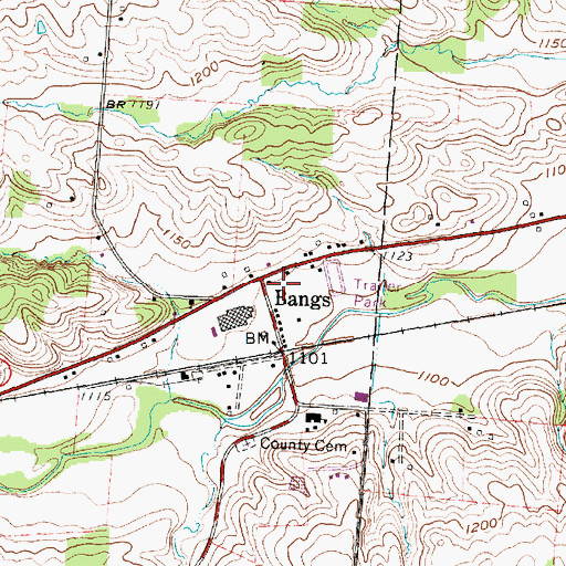 Topographic Map of Bangs, OH