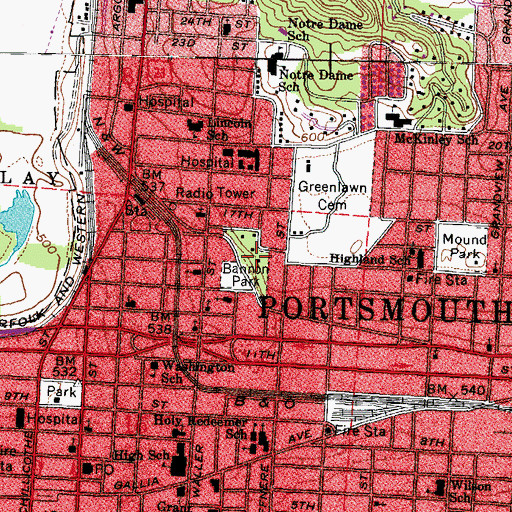 Topographic Map of Bannon Park, OH