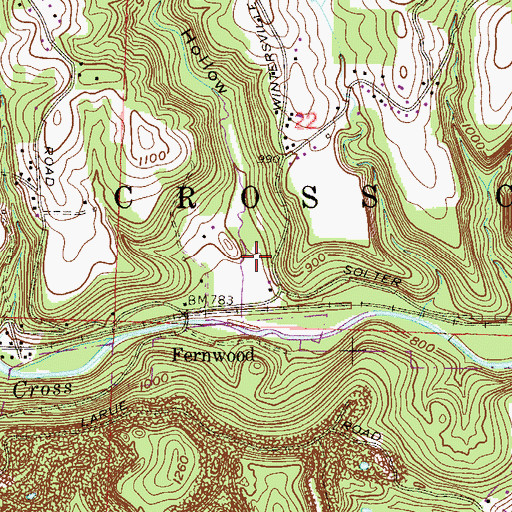 Topographic Map of Barbers Hollow, OH