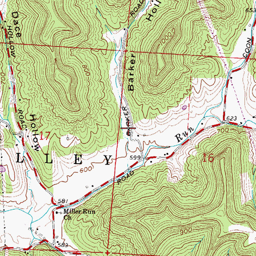 Topographic Map of Barker Hollow, OH