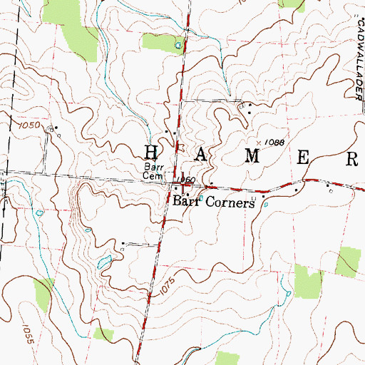 Topographic Map of Barr Corners, OH