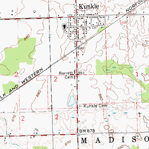 Topographic Map of Barrett Cemetery, OH