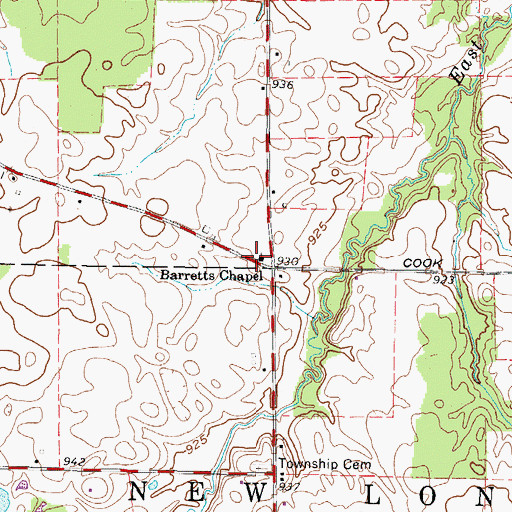 Topographic Map of Barretts Chapel, OH