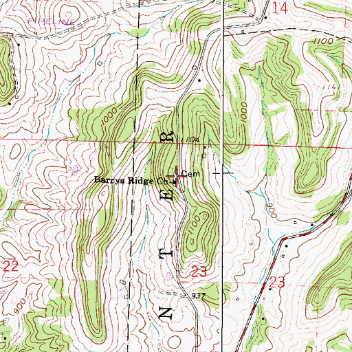 Topographic Map of Barrys Ridge Church, OH
