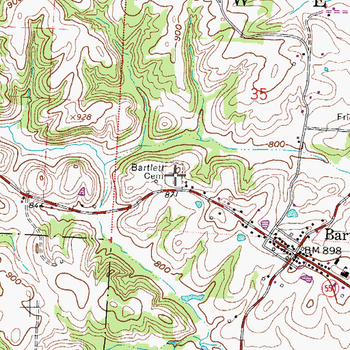Topographic Map of Bartlett Cemetery, OH