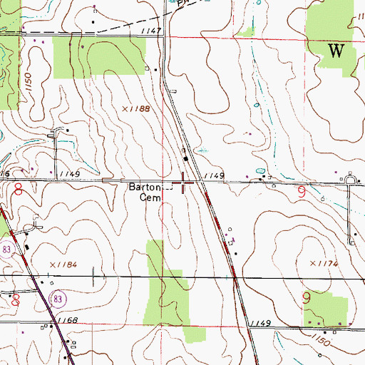 Topographic Map of Barton Cemetery, OH