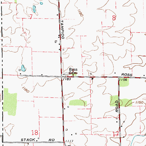 Topographic Map of Bass Cemetery, OH