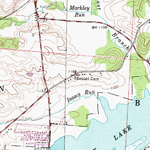 Topographic Map of Basset Cemetery, OH