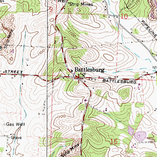 Topographic Map of Battlesburg, OH