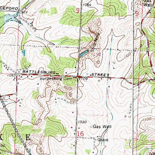 Topographic Map of Battlesburg Cemetery, OH