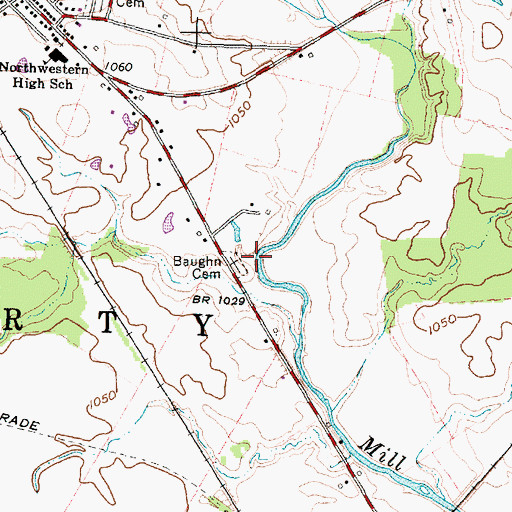 Topographic Map of Baughn Cemetery, OH