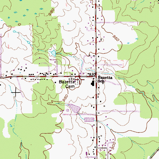 Topographic Map of Bazetta Cemetery, OH