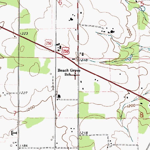 Topographic Map of Beach Grove School, OH
