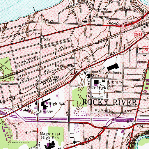 Topographic Map of Beach School, OH