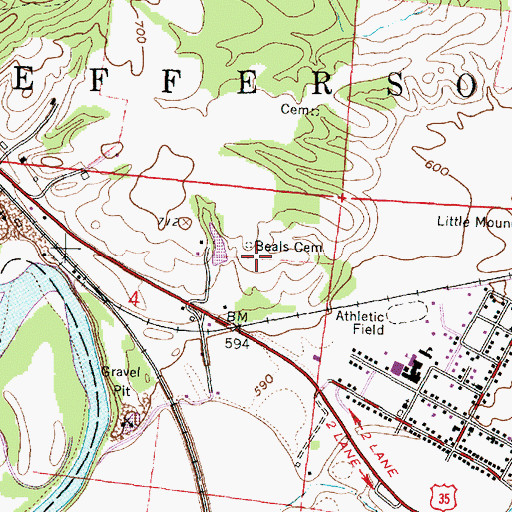 Topographic Map of Beals Cemetery, OH