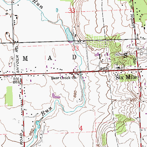 Topographic Map of Bear Creek Church, OH