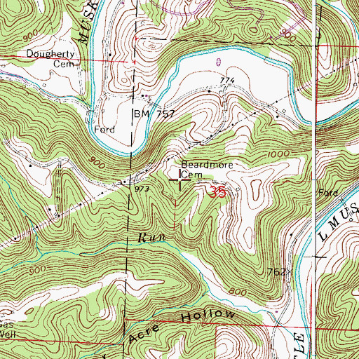 Topographic Map of Beardmore Cemetery, OH