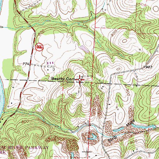 Topographic Map of Beatty Cemetery, OH