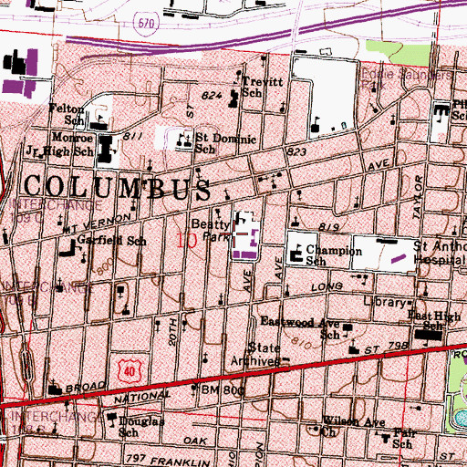 Topographic Map of Beatty Park, OH