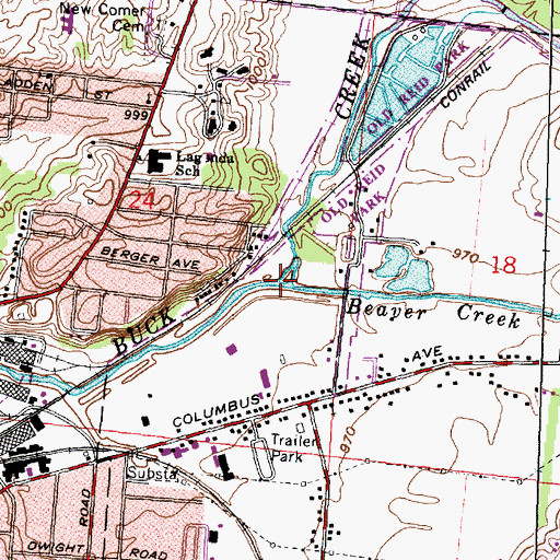 Topographic Map of Beaver Creek, OH
