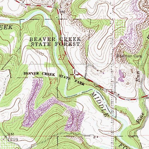Topographic Map of Beaver Creek State Forest, OH